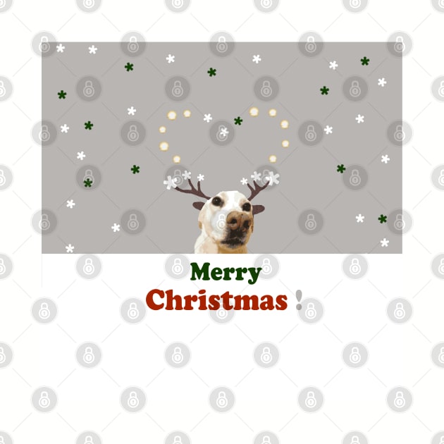 Merry Christmas Deer, dog, tan, green, red, holidays, snow, Xmas, by PrintedDreams