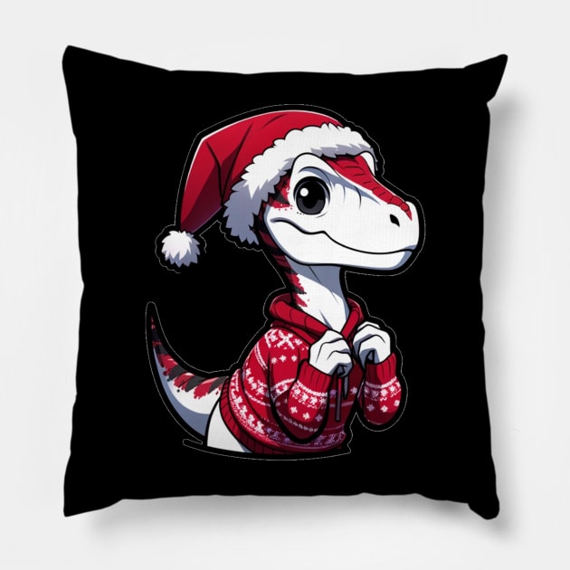 Christmas Dinosaur Velociraptor Pillow by OddHouse