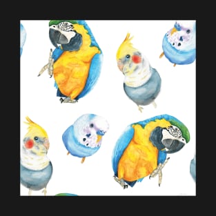 Parrot watercolor pattern - macaw, budgies, cockatiel T-Shirt