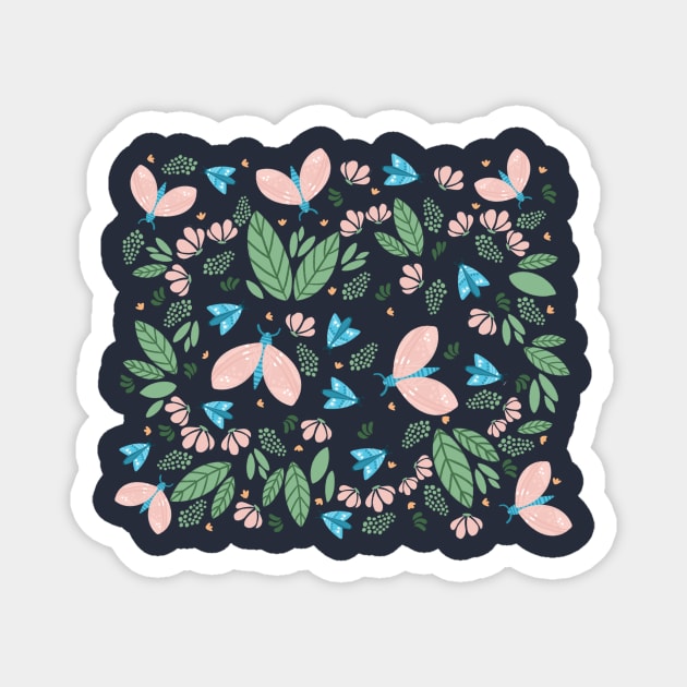 Butterflies and flowers Magnet by Valeria Frustaci 