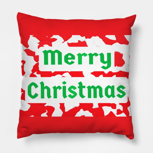 Merry Christmas Red and White Peppermint Candy Cane with Green Letters Pillow by Art By LM Designs 