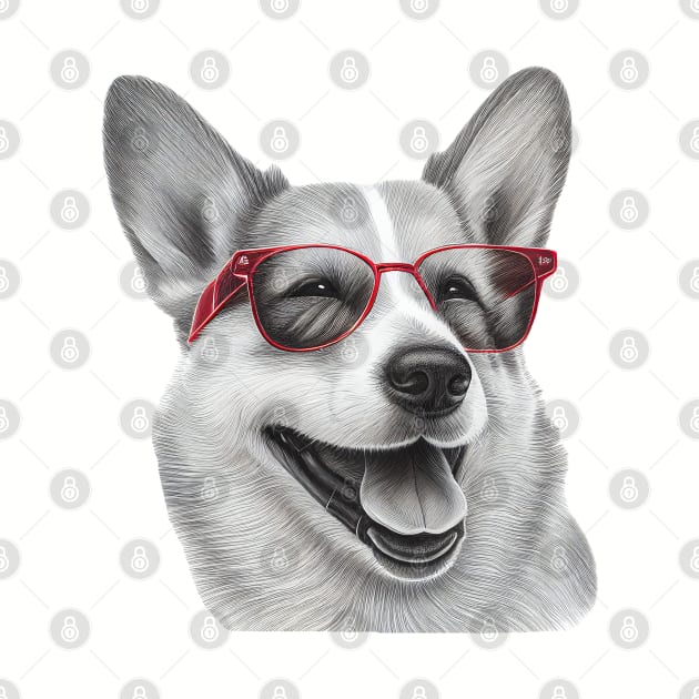 Corgi dog wearing red colored glasses by ArgonArtist