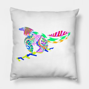 the bird dinosaur in floral ecopop tribal art Pillow