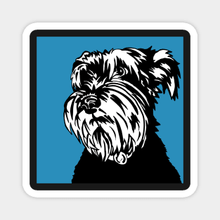 Sally the Miniature Schnauzer Dog Linoprint on Blue Background Magnet