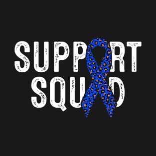 Colon Cancer Awareness Support Squad Blue Ribbon Leopard T-Shirt