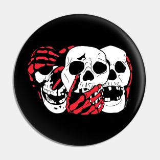 3 Skulls (w/red) Pin