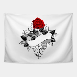 Red Rose with Ribbon Tapestry