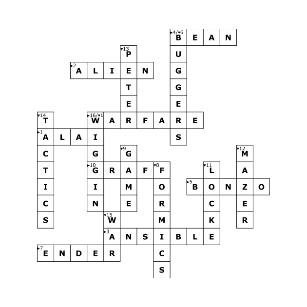 (1985EG) Crossword pattern with words from a famous 1985 science fiction book. by ScienceFictionKirwee