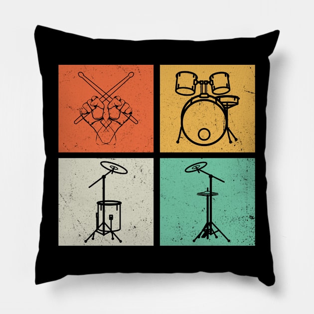 Drummer Music Instrument Shirt Drummer Drum Set Vintage Pillow by Sowrav