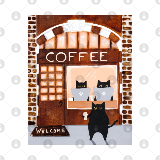 Coffee House Cats by KilkennyCat Art