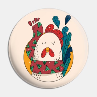 Cute Christmas Chicken Illustration // Festive Animal Cartoon Pin