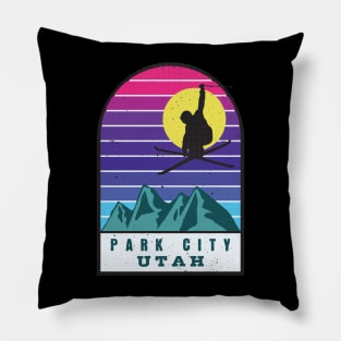 Ski Park City Utah Retro Sunset Pillow