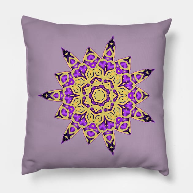 Purple and Yellow Abstract Mandala Star Silhouette Pillow by Mazz M