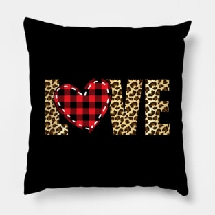 Plaid heart valentines day leopard text LOVE Pillow