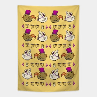 Chickens in Victorian Hats Pattern Tapestry