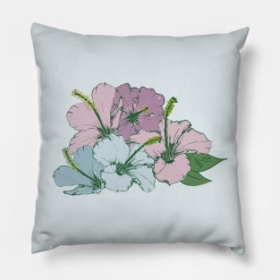 Blue and purple hibiscus flowers Pillow