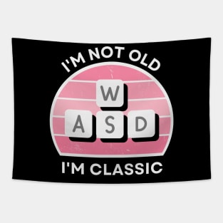 I'm not old, I'm Classic | WASD | Retro Hardware | Vintage Sunset | Gamer girl | '80s '90s Video Gaming Tapestry