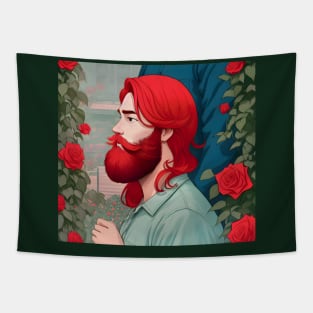 red hair beard guy in flower garden sticker Tapestry
