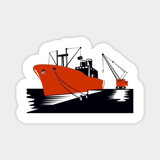 Cargo Ship with Crane Retro Magnet by retrovectors