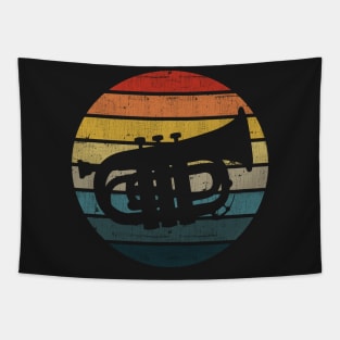 Baritone Silhouette On A Distressed Retro Sunset design Tapestry