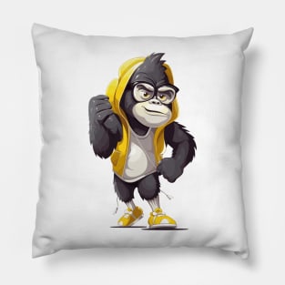 Cartoon monkey in a sweatshirt, ready for action ! Pillow