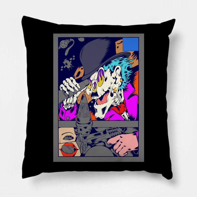 Dope skull joker manga illustration Pillow by slluks_shop