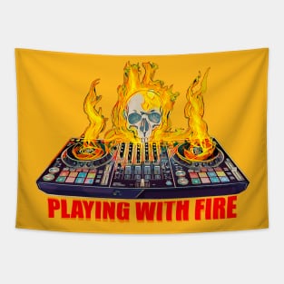 Dj music skull turntable fire lit cool art edm hiphop dance Beats vinyl Tapestry