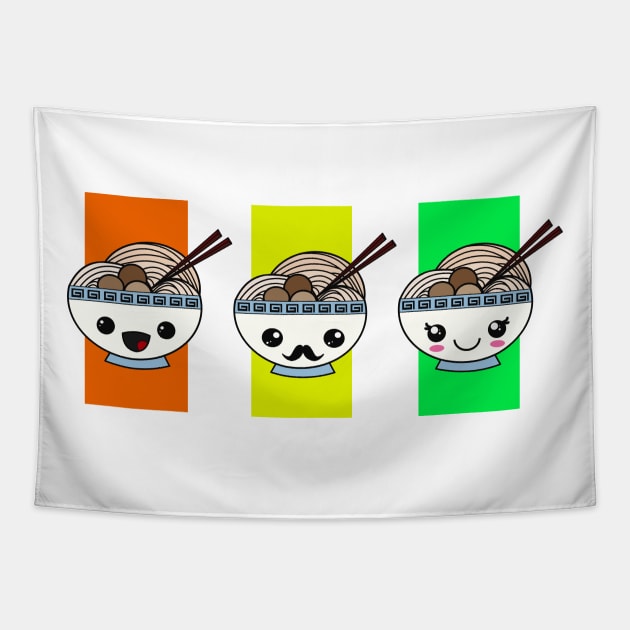 Cute Kawaii Pho Banner - Three Soup Cutie Babi *Pho* Tapestry by pbDazzler23