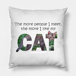 The more people I meet the more I like my cat - brown sand cat oil painting word art Pillow