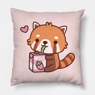 Cute Red Panda Loves Drinking Strawberry Milk Pillow