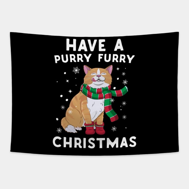 Have A Purry Furry Christmas Cat Tapestry by Eugenex