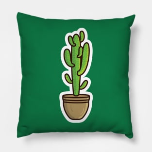 Green Cactus Plant In Vase Sticker vector illustration. Healthcare and Nature object icon concept. desert green cactus plant vector sticker design. Home plant cactus symbol graphic design. Pillow