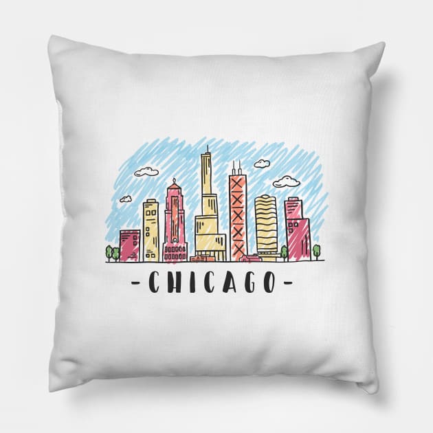 Chicago Watercolor Skyline Pillow by LR_Collections