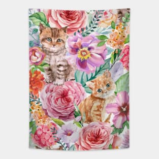 Kittens in flowers III Tapestry