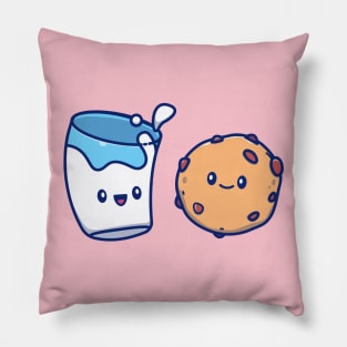 Cute Milk And Cute Cookies Cartoon Pillow