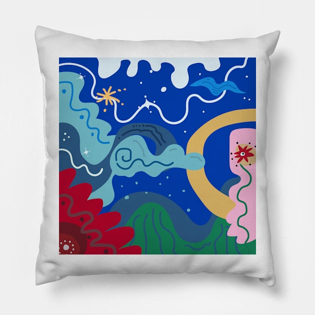 Blue Mountain Pillow by Fillustrasee