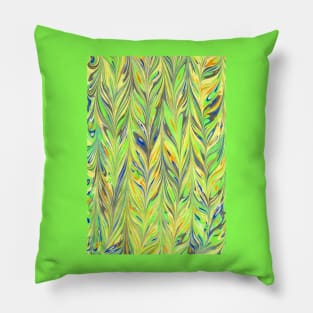 EBRU - Turkish Art of Marbling - Vertical Green Design [ED#1C4V1] Pillow