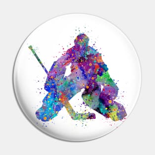 Ice Hockey Boy Goalie Colorful Watercolor Pin