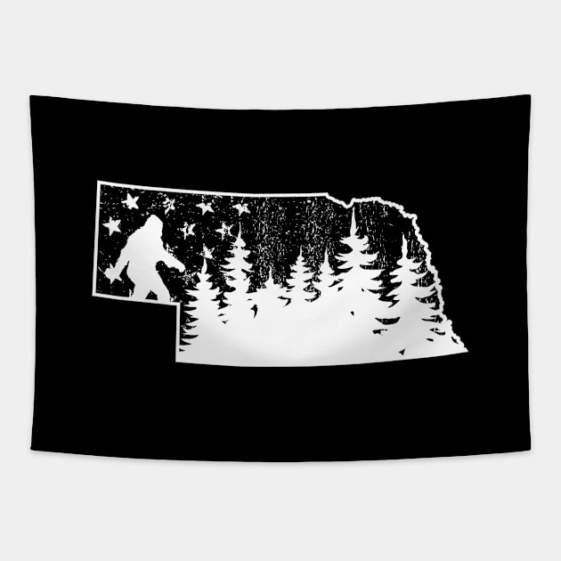 Nebraska Bigfoot American Flag Tapestry by Tesszero