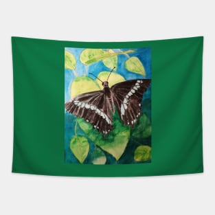 Turquoise and black butterfly watercolour painting Tapestry