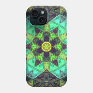 Mosaic Kaleidoscope Flower Green Yellow and Purple Phone Case