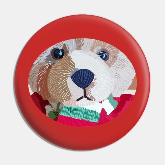 Teddy Bear Close Up Portrait Pin by ellenhenryart