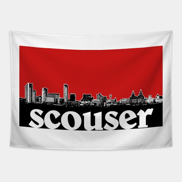 Scouser / Liverpool Red Skyline Design Tapestry by DankFutura