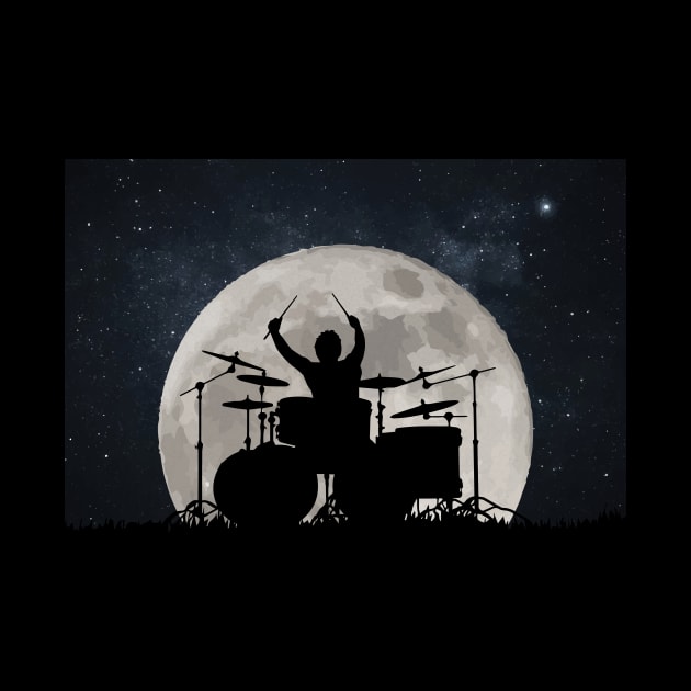 Drummer Playing Drums In Moon Space Solar System by mrsmitful01