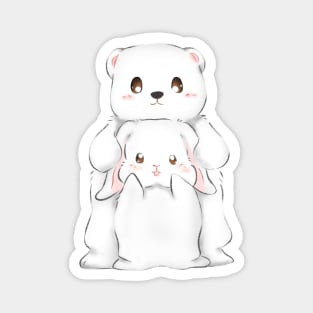 White Bunny and Bear _ spooning Magnet