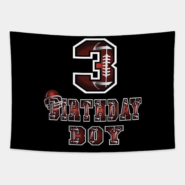 3rd Birthday Boy 3 Years Old Football Lover Theme Party graphic Tapestry by Grabitees