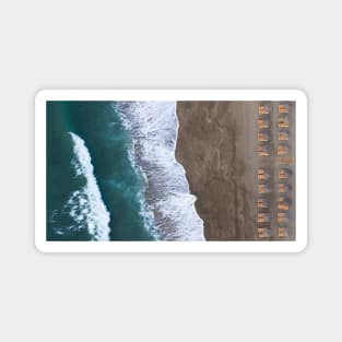 Sandy Beach with Umbrellas and Sea Waves Magnet