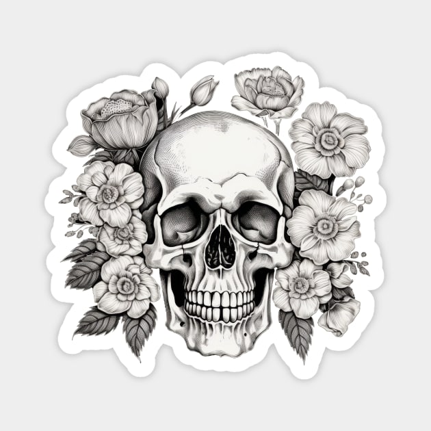 Skull with flowers Magnet by Merchgard