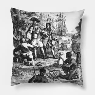 English nobleman with servants and submissive indigenous Pillow