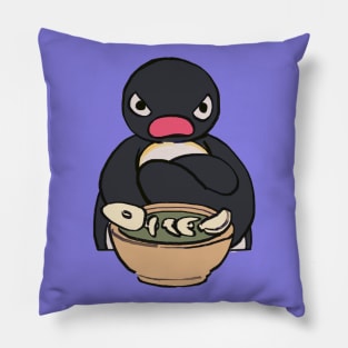 angery sulking pingu sitting with food bowl meme Pillow